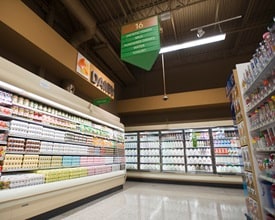 Dairy aisle with eggs and milk