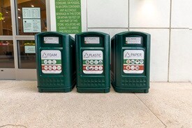 Recycle bins for foam plastic paper in front of store