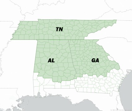 Georgia, Alabama, and Tennessee Area