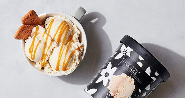 Publix vanilla ice cream with caramel and cookies
